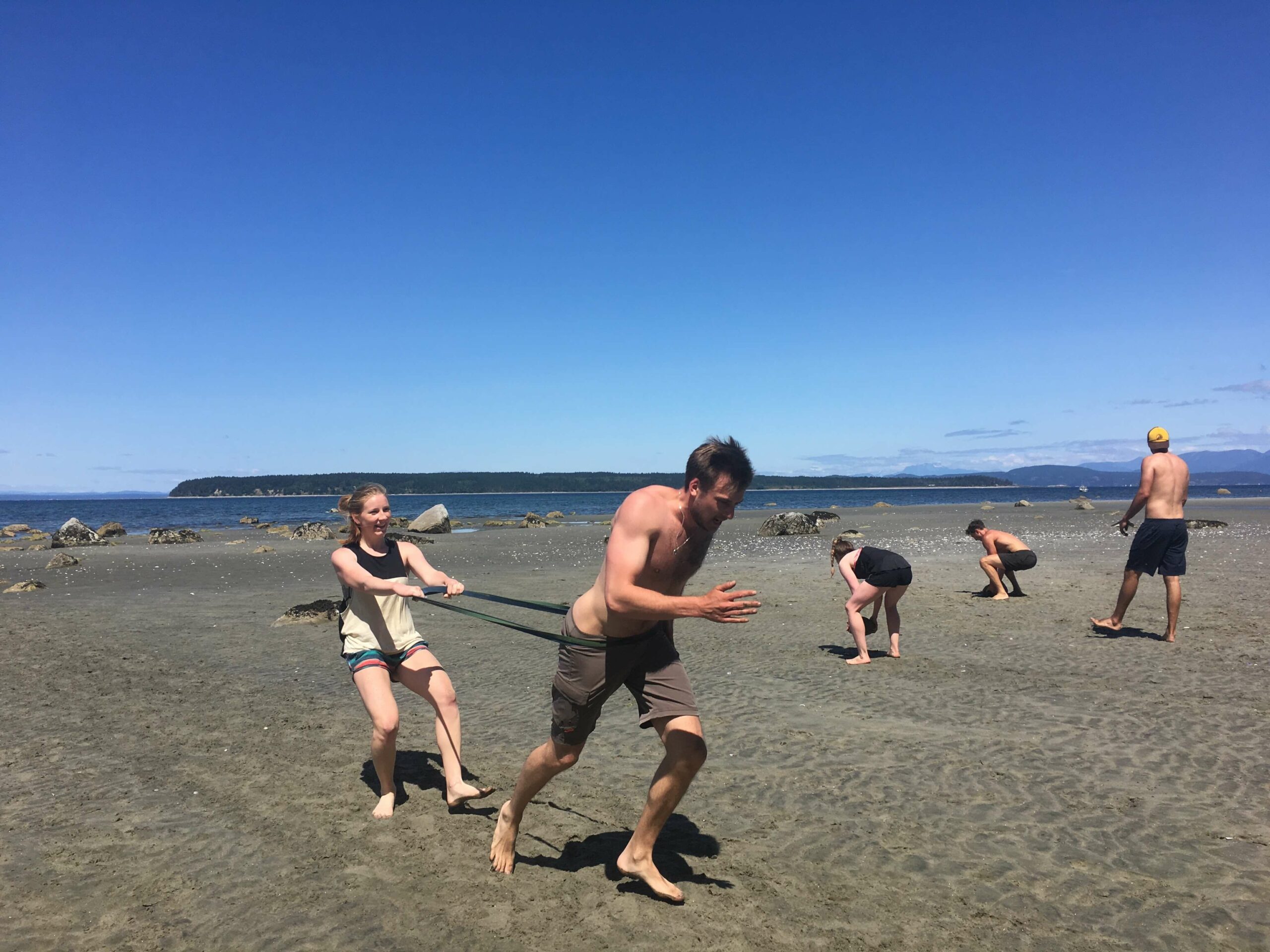 Working out outside with friends at Savary Island