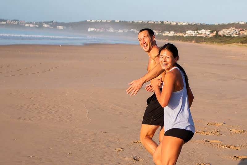 Kim and Chris inviting you to follow our fitness lifestyle while running along the beach