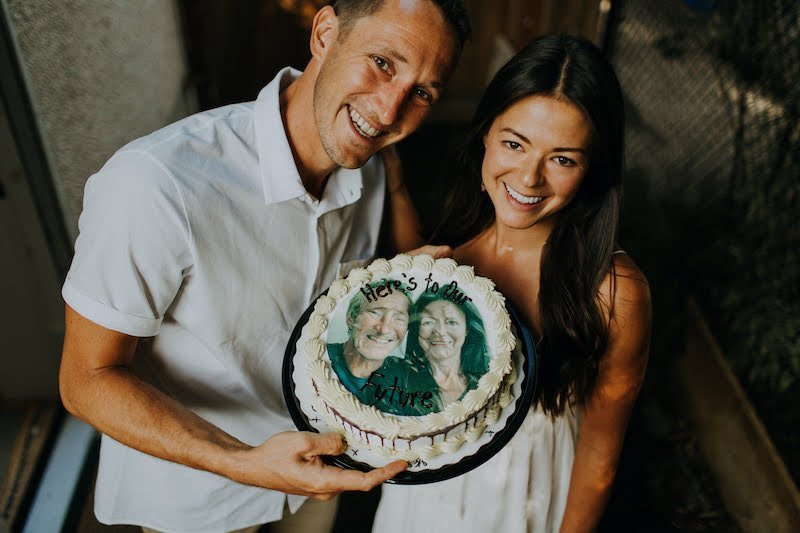 Wedding cake with photo of our older selves