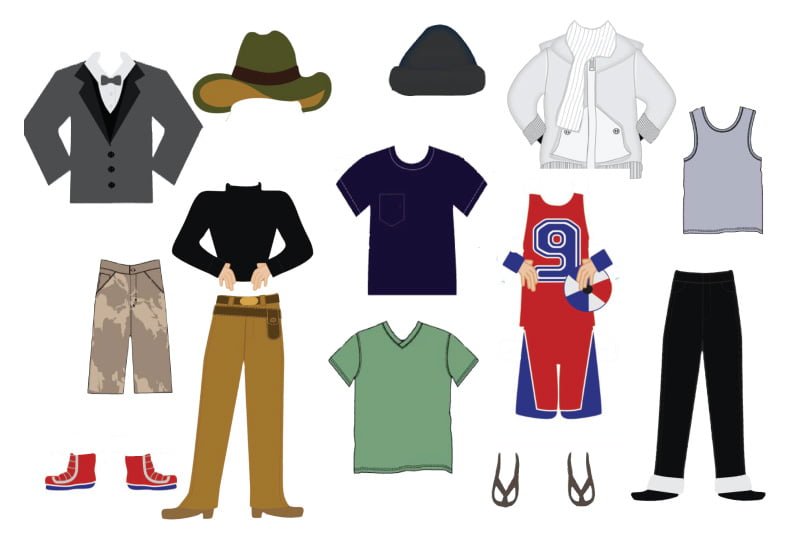A collection of identities represented by outfits
