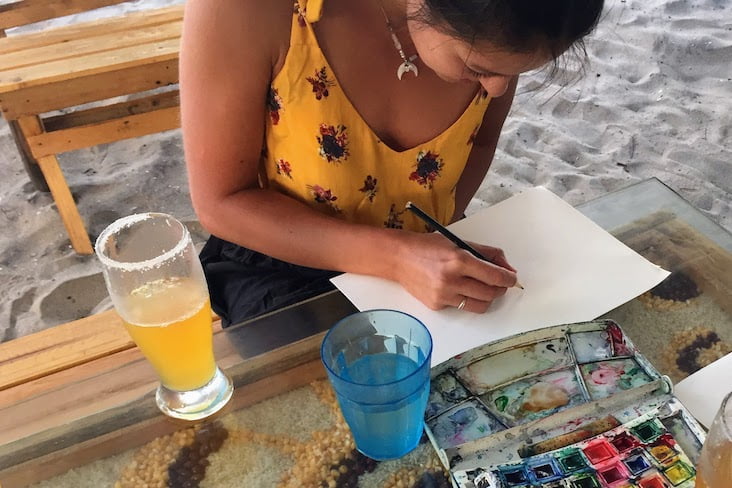 Kim drawing.
