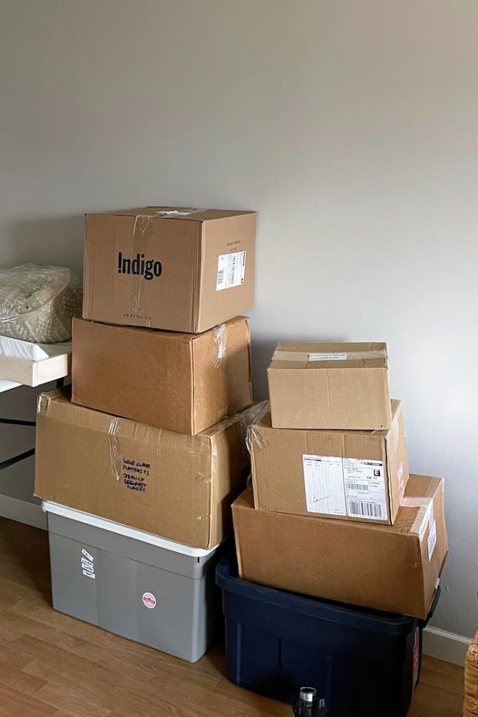 Boxes packed for our move.