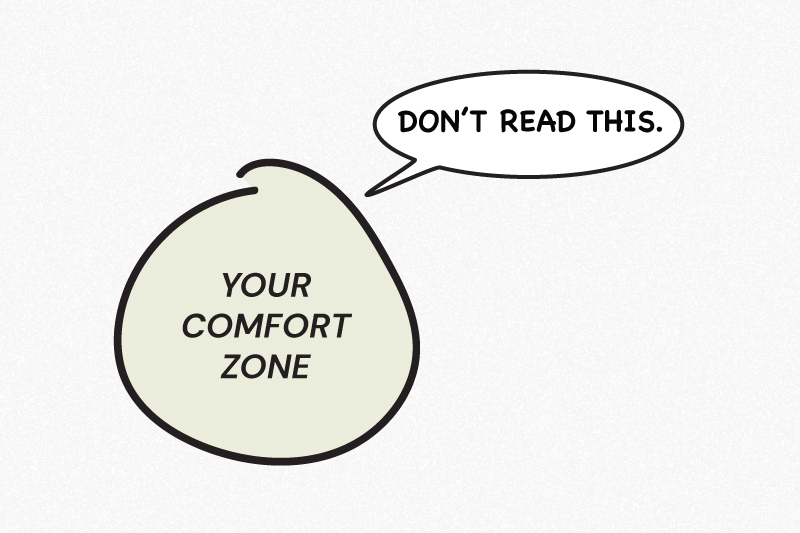 Comfort zone challenges cover of comfort zone asking you not to read.