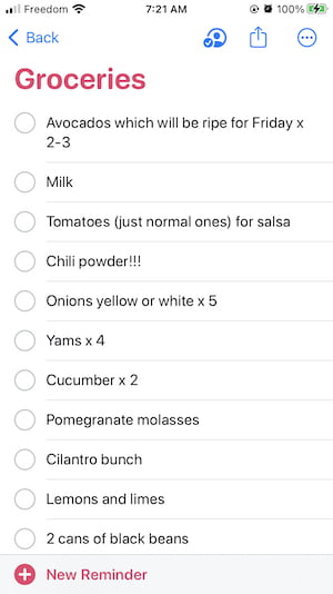 Grocery list.