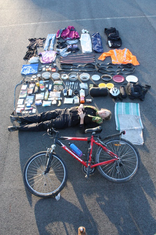 Jodie's gear for her bike trip