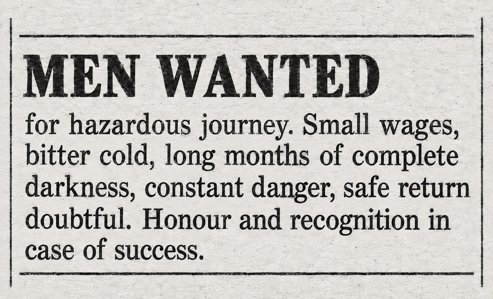 Recreation of the advertisement attributed to Shackleton